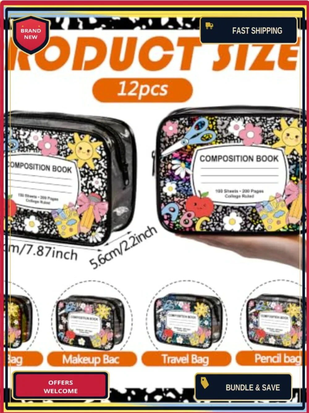 12-Pack PVC Zipper Pouch Organizer Bags Teacher Survival Kit Supplies Clear